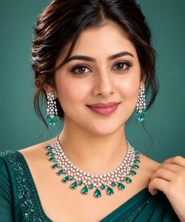 Green_Silver_Tone_Brass_Teardrop_Stone_Necklace_Set_For_Women