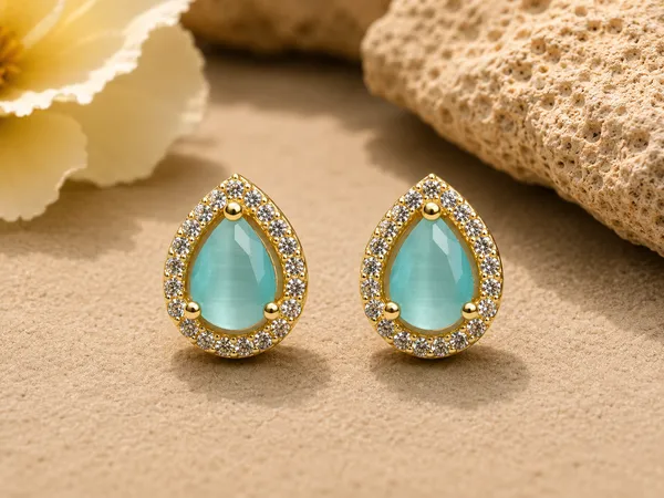 Gold_Aqua_Brass_Teardrop_Stone_Stud_Earrings_For_Women