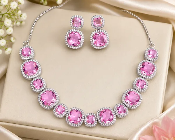 Pink_Brass_Silver_Tone_Linked_Stone_Necklace_And_Earrings_Set_For_Women