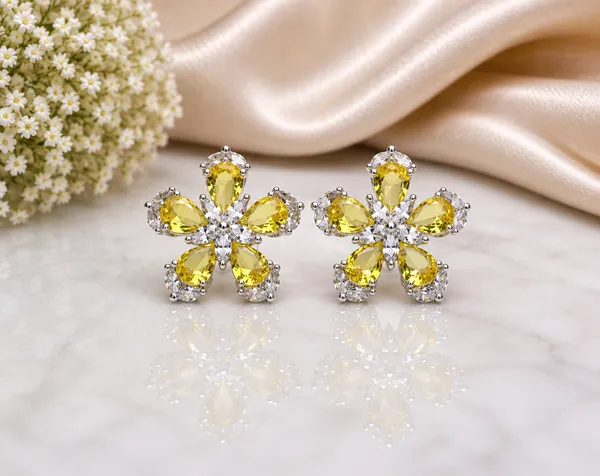 Yellow_Brass_Floral_Stud_Earrings_For_Women