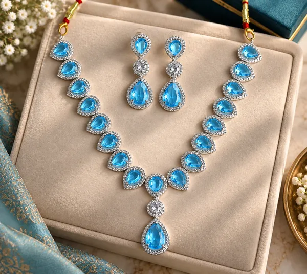 Blue_Stone_Silver_Tone_Teardrop_Pendant_Necklace_Set_For_Women