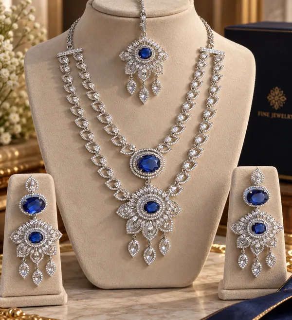 Blue_Brass_Bridal_Floral_Necklace_Earrings_Maang_Tikka_Set_For_Women