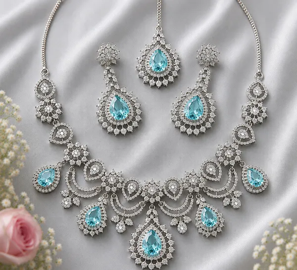 Silver_Brass_Crystal_Turquoise_Bridal_Necklace_Set_For_Women