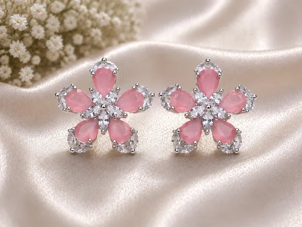 Pink_Brass_Floral_Stud_Earrings_For_Women