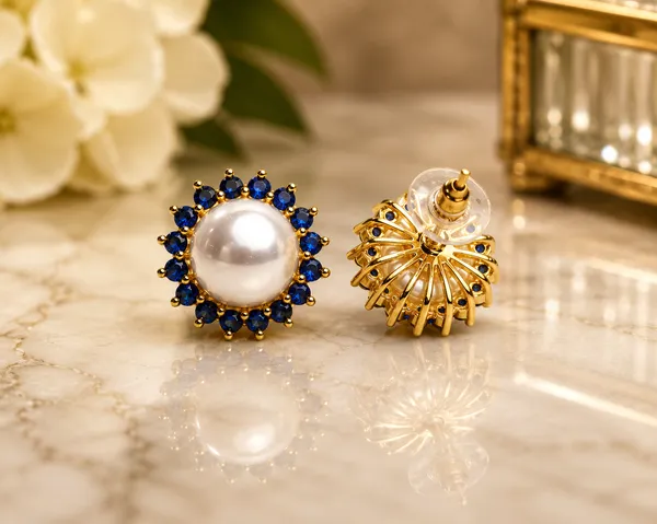 Blue_Gold_Brass_Pearl_Stone_Round_Stud_Earrings_For_Women