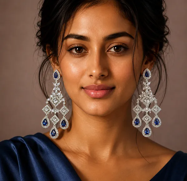 Blue_Silver_Tone_Teardrop_Chandelier_Drop_Earrings_For_Women