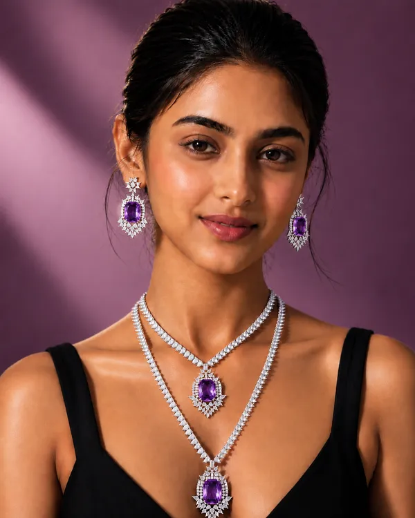 Purple_Brass_Oval_Stone_Layered_Necklace_Earrings_Set_For_Women