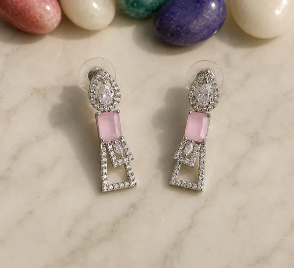 Pink_Stone_Silver_Tone_Geometric_Rectangular_Necklace_Set_For_Women