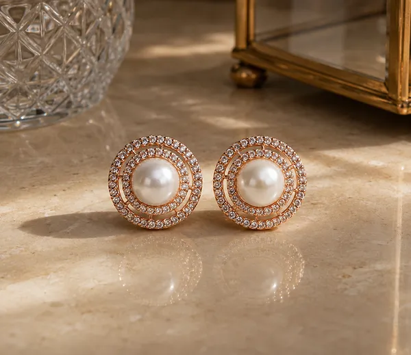 Rose_Gold_Tone_Pearl_Stud_Earrings_For_Women