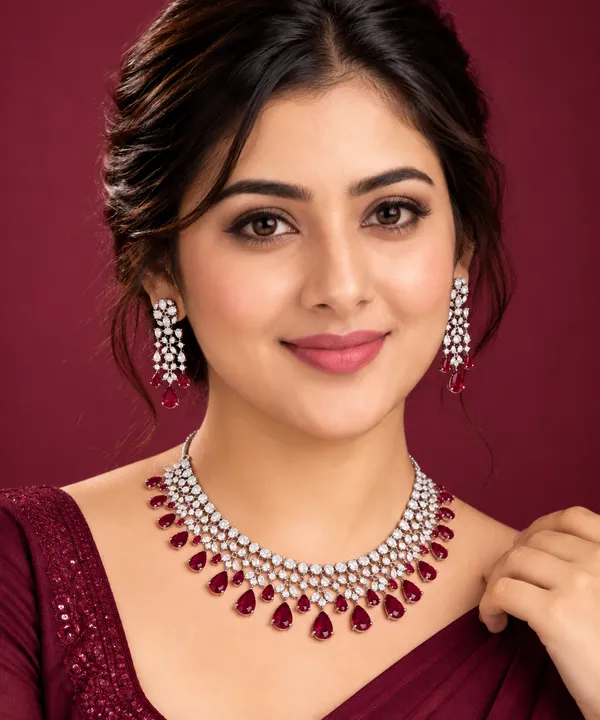 Silver_Red_Brass_Ruby_Teardrop_Stone_Necklace_Set_For_Women