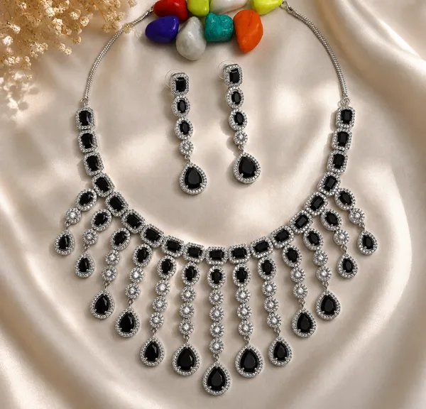 Silver_Tone_Black_Stone_Necklace_And_Earrings_Set_For_Women
