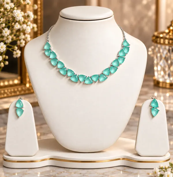 Aqua_Brass_Teardrop_Stone_Necklace_Set_For_Women