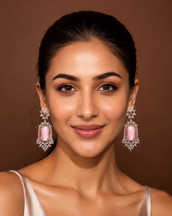 Pink_Brass_Silver_Tone_Stone_Drop_Earrings_For_Women