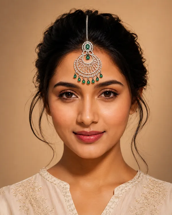 Green_Brass_Silver_Tone_Stone_Maang_Tikka_For_Women