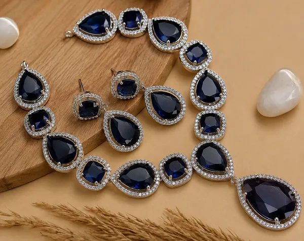 Blue_Brass_Faceted_Stone_Necklace_Earrings_Set_For_Women