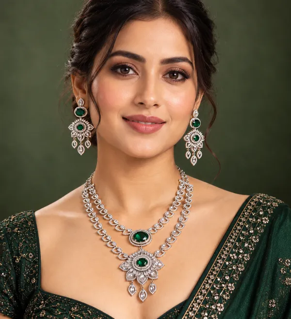 Green_Brass_Silver_Tone_Stone_Bridal_Necklace_Set_For_Women