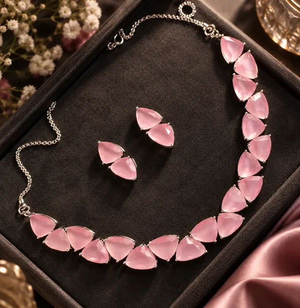 Pink_Faceted_Stone_Brass_Necklace_Set_For_Women