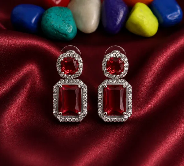 Red_Brass_Silver_Tone_Stone_Geometric_Drop_Earrings_For_Women
