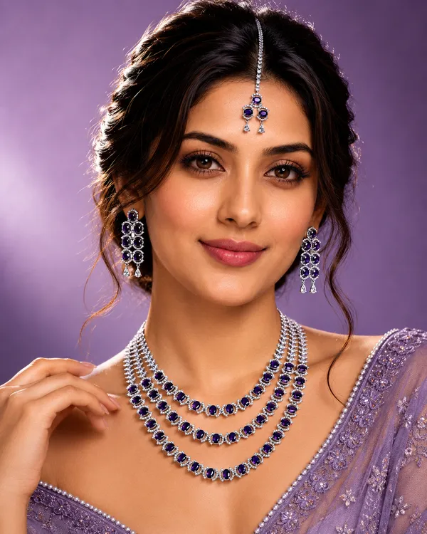 Purple_Brass_Multi_Layer_Necklace_Earrings_Maang_Tikka_Set_For_Women