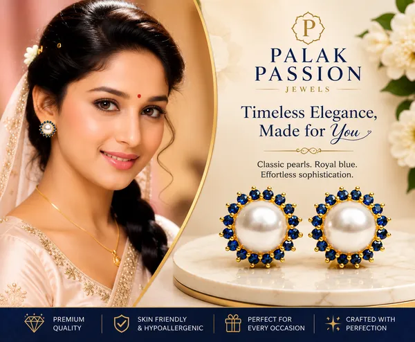 Blue_Gold_Brass_Pearl_Stone_Round_Stud_Earrings_For_Women