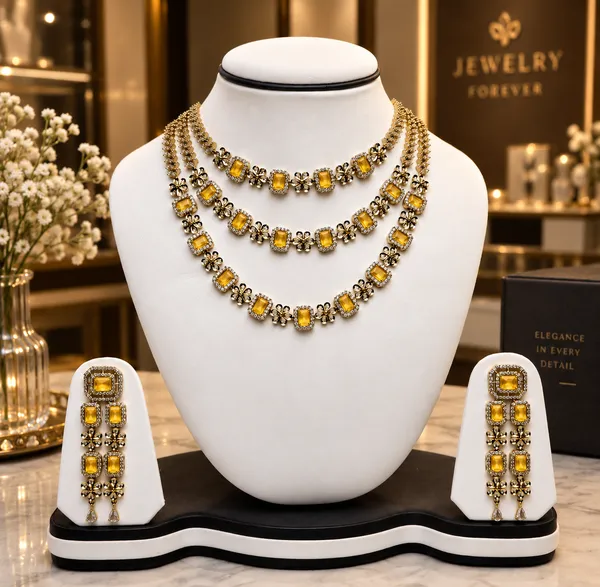 Yellow_Stone_Gold_Tone_Layered_Floral_Necklace_Set_For_Women