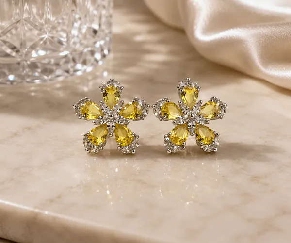 Yellow_Brass_Floral_Stud_Earrings_For_Women