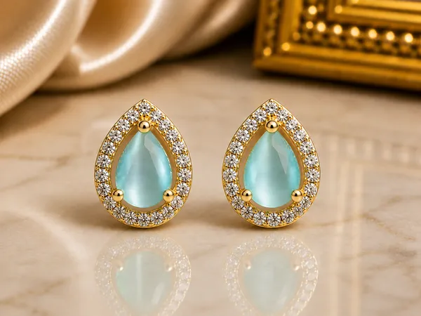 Gold_Aqua_Brass_Teardrop_Stone_Stud_Earrings_For_Women
