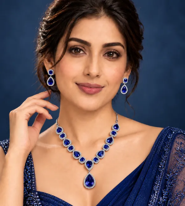 Blue_Brass_Faceted_Stone_Necklace_Earrings_Set_For_Women