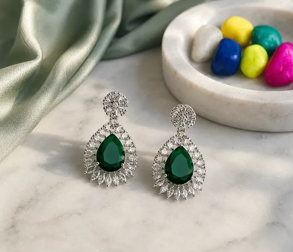 Green_Crystal_Teardrop_Halo_Drop_Earrings_For_Women