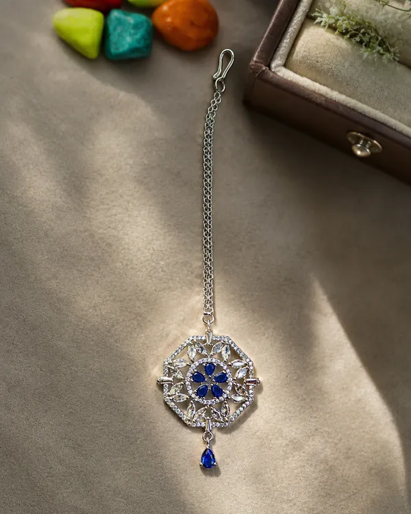 Silver_Tone_Blue_Floral_Stone_Chain_Brooch_For_Women