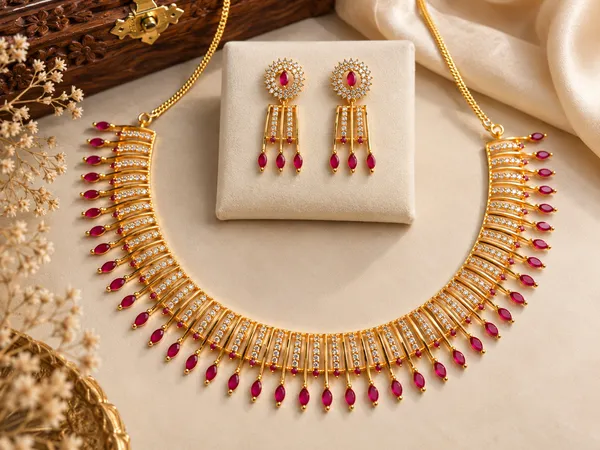 Gold_Brass_Layered_Stone_Necklace_And_Earrings_Set_For_Women
