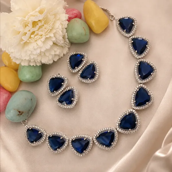 Blue_Rhinestone_Triangular_Brass_Necklace_Set_For_Women