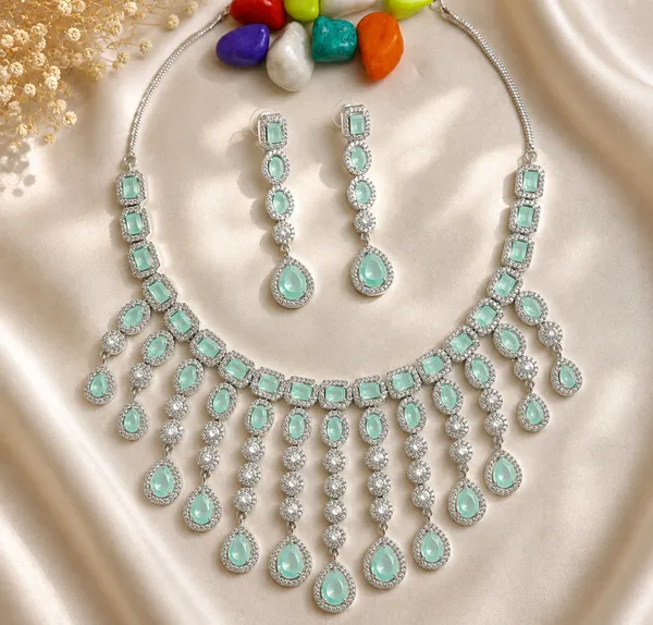 Aqua_Brass_Silver_Tone_Stone_Necklace_Set_For_Women