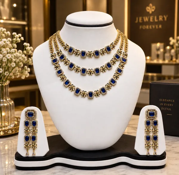 Blue_Gold_Tone_Brass_Floral_Stone_Necklace_And_Earrings_Set_For_Women