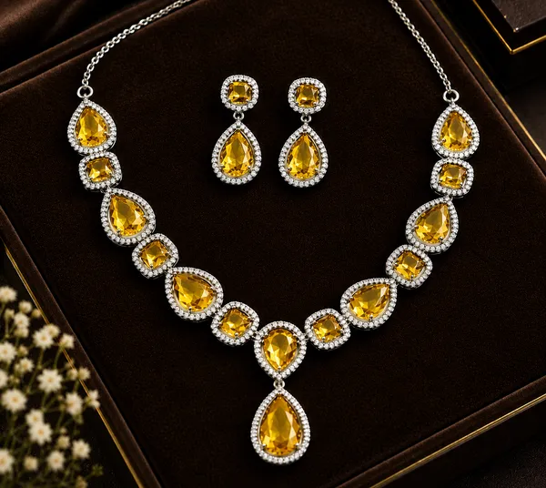 Yellow_Brass_Faceted_Teardrop_Stone_Necklace_Set_For_Women