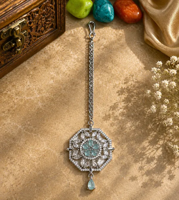 Silver_Tone_Blue_Floral_Stone_Maang_Tikka_For_Women