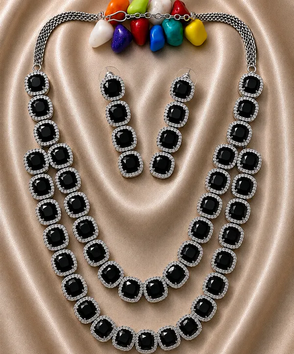 Black_Stone_Silver_Tone_Layered_Square_Necklace_Set_For_Women