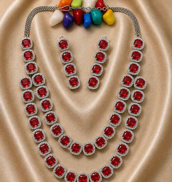 Red_Silver_Tone_Brass_Layered_Stone_Necklace_Set_For_Women