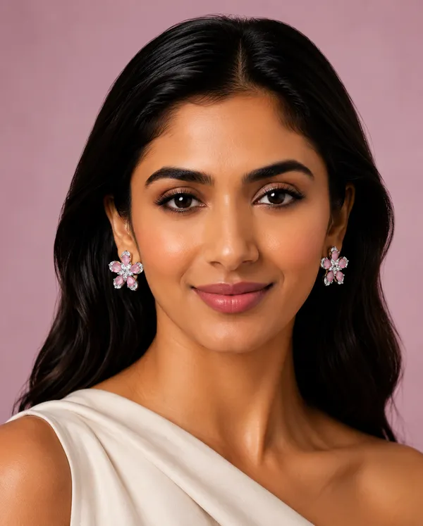 Pink_Brass_Floral_Stud_Earrings_For_Women