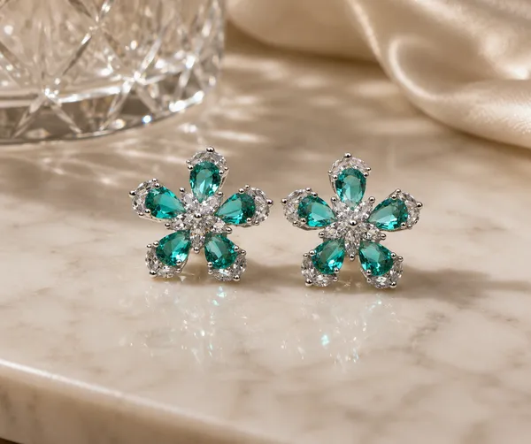 Silver_Teal_Brass_Floral_Stud_Earrings_For_Women