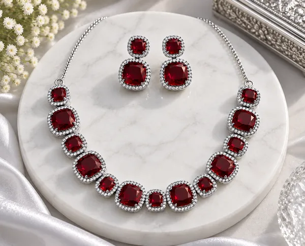 Red_Stone_Silver_Tone_Graduated_Brass_Necklace_Set_For_Women