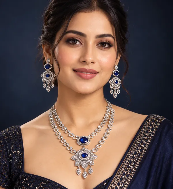 Blue_Brass_Bridal_Floral_Necklace_Earrings_Maang_Tikka_Set_For_Women