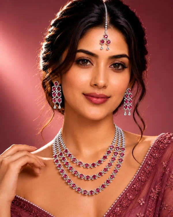 Silver_Red_Brass_Necklace_Earrings_And_Maang_Tikka_Set_For_Women