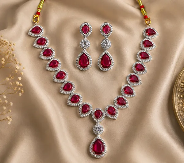 Red_Silver_Tone_Brass_Teardrop_Stone_Necklace_Set_For_Women