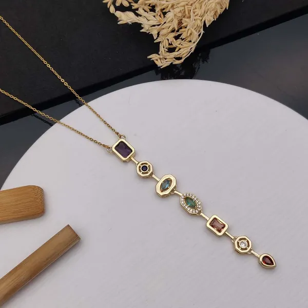 Golden_Multi_Stone_Chain_Pendant_For_Women