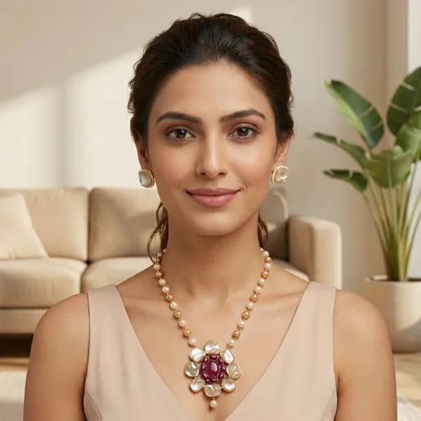 Golden_Noor_Red_Agate_Pearl_Statement_Necklace_Set_For_Women
