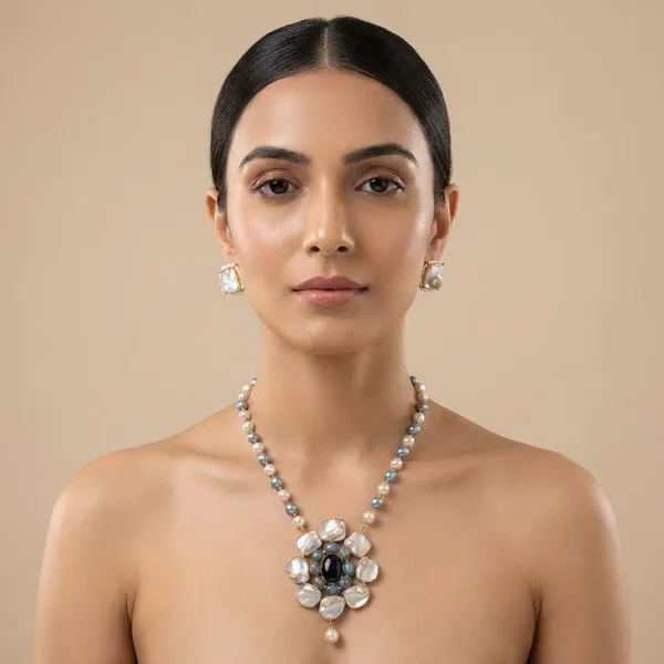 Golden_Noor_Navy_Blue_Agate_Pearl_Statement_Necklace_Set_For_Women