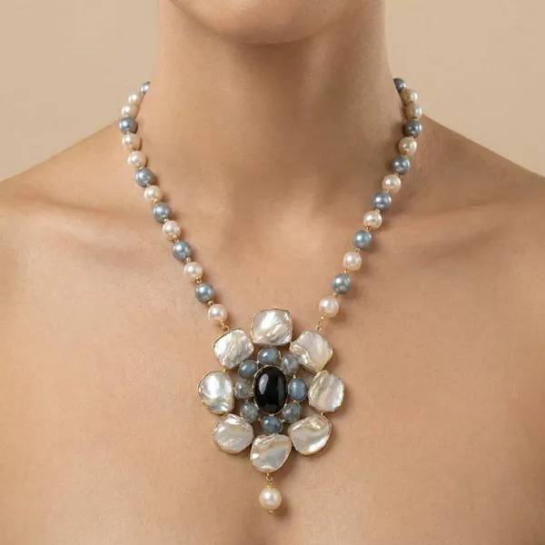 Golden_Noor_Navy_Blue_Agate_Pearl_Statement_Necklace_Set_For_Women