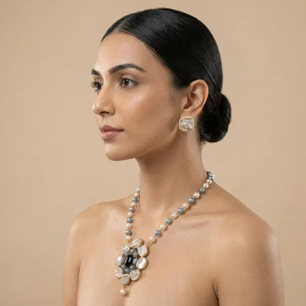 Golden_Noor_Navy_Blue_Agate_Pearl_Statement_Necklace_Set_For_Women