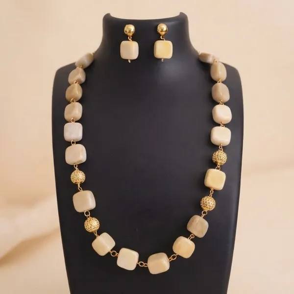 Golden_Ivory_Agate_&_Ad_Ball_Necklace_Set_For_Women
